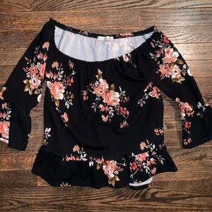 Black peplum shirt w/ floral pattern